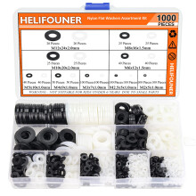 HELIFOUNER 1000 kpl 9 kokoa valkoinen/musta nailoninen litteδ aluslevy - M2 M2.5 M3 M4 M5 M6 M8 M10 M12