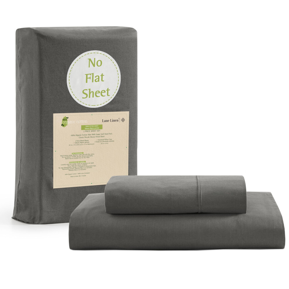 Parure de draps-housses Lane Line pour lit simple, 100 % coton biologique, 2 pi  ces (1 drap-housse, 1 taie d'oreiller), tissage percale ultra doux et