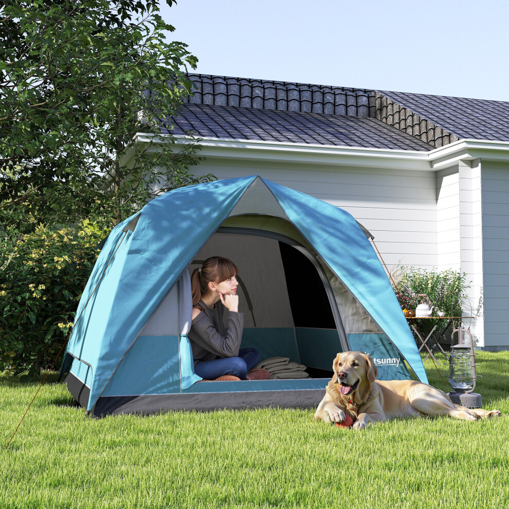 Outsunny 3-4 Person Camping Tent, Waterproof Tent, Navy Blue and Light Blue