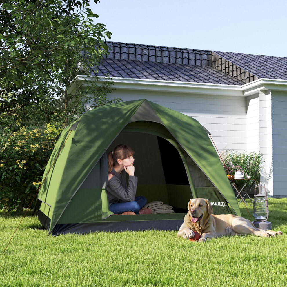 Outsunny 3-4 Person Camping Tent, Waterproof Tent, Olive Green And Grey