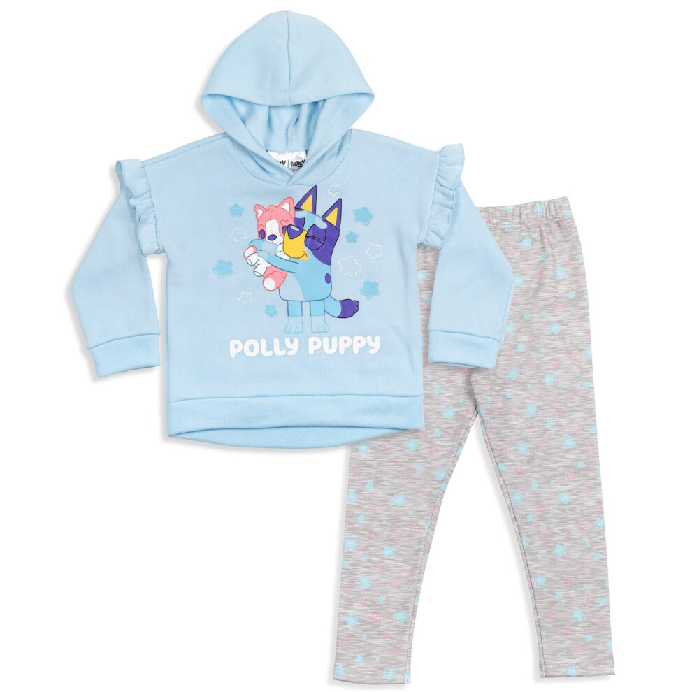 Bluey Polly Puppy Toddler Girls Fleece Hoodie and Leggings Outfit Set Light Blue/Grey 2T