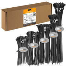 ALBO schwarze Kabelbinder, verschiedene Gren, 800 Stck, 4+6+8+10+12 Zoll, Kunststoff, schwarze Kabelbinder, Drahtbinder, UV-bestndige Nylon-Kabel