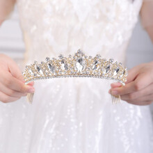 Tiara en Cristal JWICOS avec Peigne pour Femme Couronne de Reine Mariage Fête (Or)