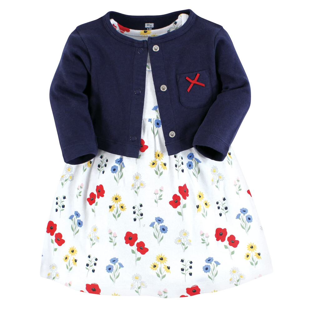 Hudson Baby Baby Girl Cotton Dress And Cardigan Set, Wildflower, 5 Toddler-image