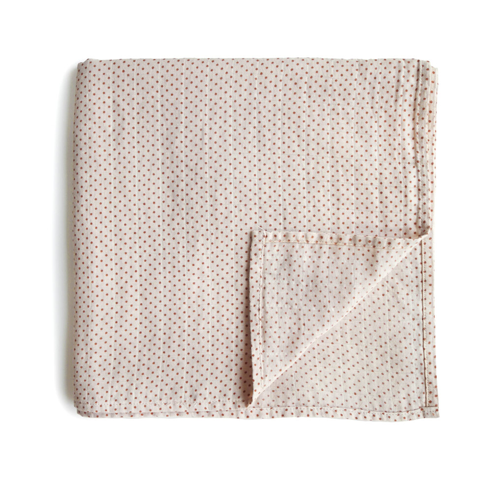 Couverture d'emmaillotage en mousseline Mushie | 100 % coton biologique (pois caramel)