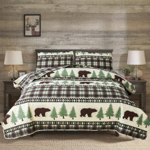 Conjunto de Colchas Junsey Cabin Bear Tamanho Full/Queen, Leve e Estampado
