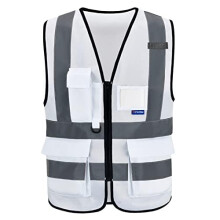 A-SAFETY Hi Reflective Safety Vest Hi Vis Bright Neon Colors Safety Vest with 4 Reflective Strips 7 Pockets(White M)