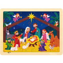 Nativity Scene Kids 24 Piece Puzzle for 3 Year Old  Unique Shape Jigsaw Pieces Christmas Wooden Jigsaw Puzzles for Toddlers Ages 3-5  Preschooler Puzz