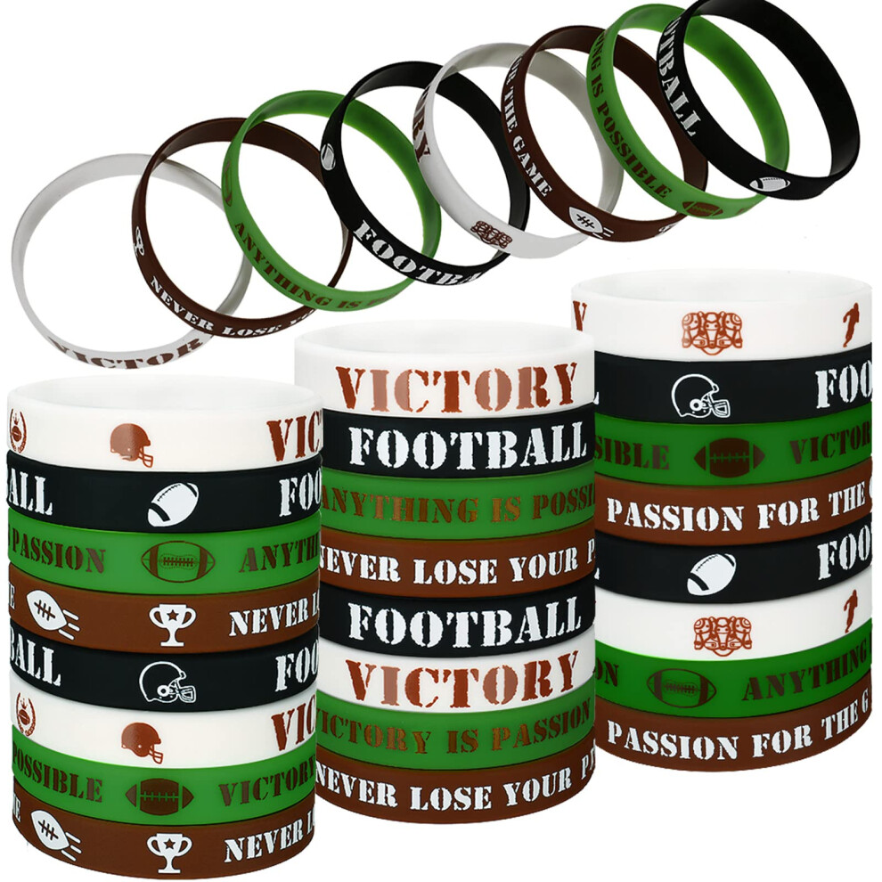 Skylety Lot De 48 Bracelets De Football En Silicone, Motivants, En Caoutchouc, Pour F Te D'anniversaire, Sport, Accessoires De Stade, Pour Gar On-image