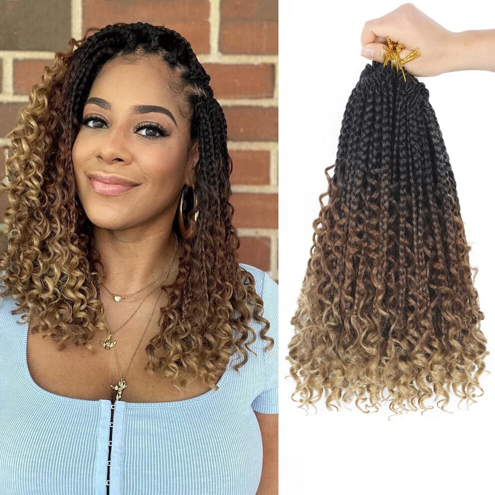 Diha Unisex Not,Specified Goddess Box Braids Crochet Hair With Curly Ends 14 Inch Bohomian Box Braids Crochet Braids 8 Packs 3X Crochet Braids Synthetic Braiding Hair Extension