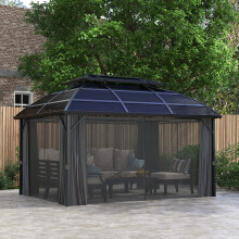 Outsunny 4 x 3(m) Polycarbonate Gazebo for Lawn, Yard, Patio, Deck, Black