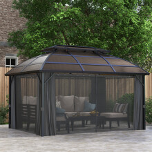 Outsunny 4 x 3(m) Polycarbonate Gazebo for Lawn, Yard, Patio, Deck, Brown