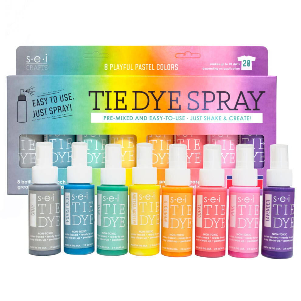 S.E.I. Playful Pastel Tie Dye Kit  Fabric Spray Tie Dye Set  Easy Clean Up  Easy Application  Tie Dye 8 Pack of Colors