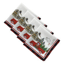 Elrene Home Fashions Vintage Christmas Tree Farm Fabric Napkins Set of 4 17 Inches x 17 Inches Multicolor