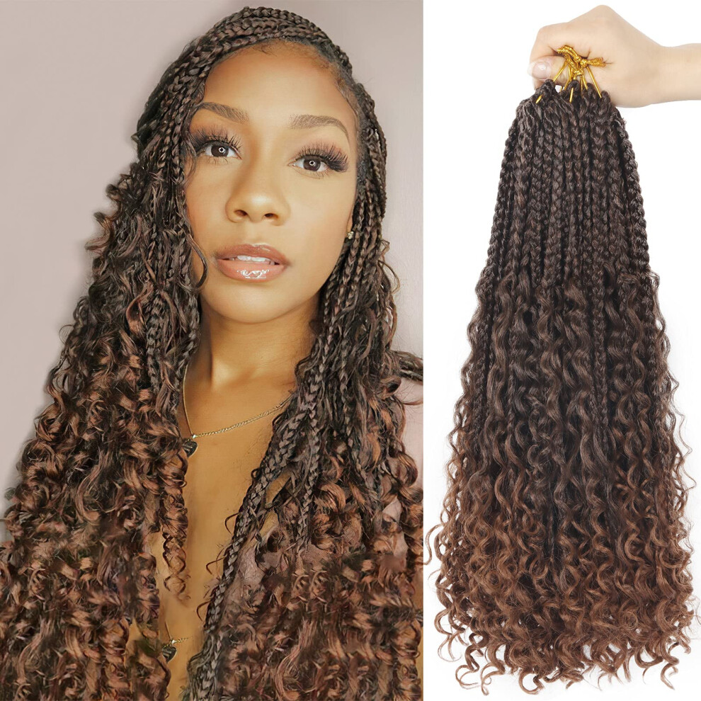 Diha Goddess Box Braids Crochet Hair With Curly Ends 18 Inch Bohomian Box Braids Crochet Braids 8 Packs 3X Crochet Braids Synthetic Braiding Hair Exte