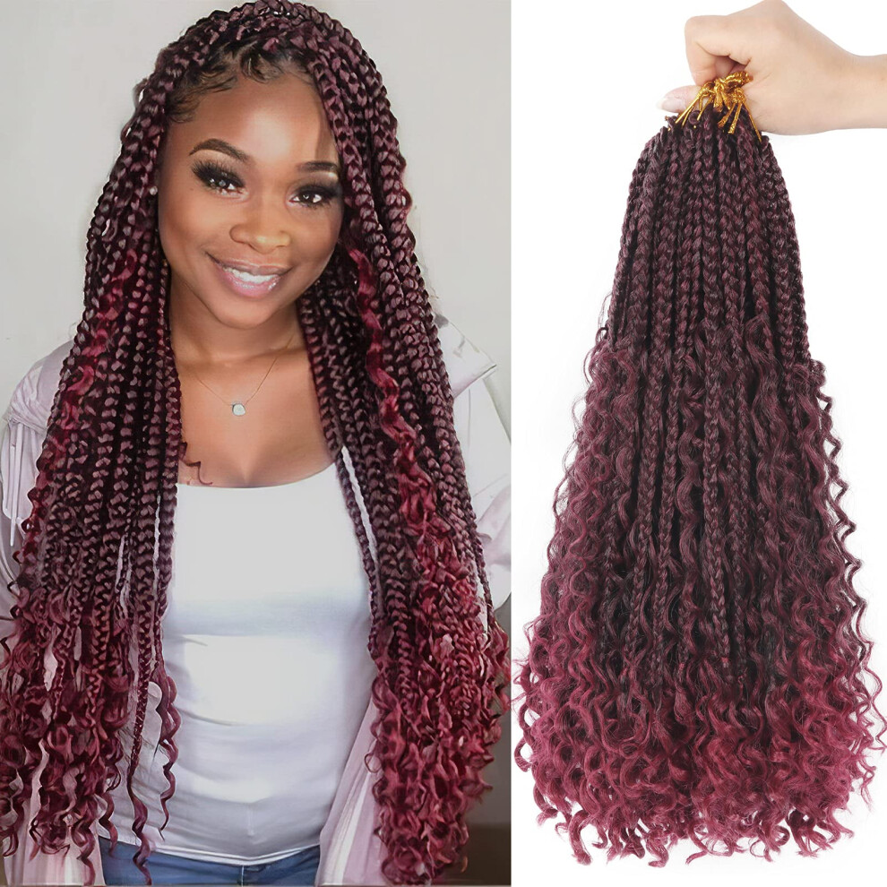 Diha Unisex Not,Specified Goddess Box Braids Crochet Hair With Curly Ends 18 Inch Bohomian Box Braids Crochet Braids 8 Packs 3X Crochet Braids Synthetic Braiding Hair Extension