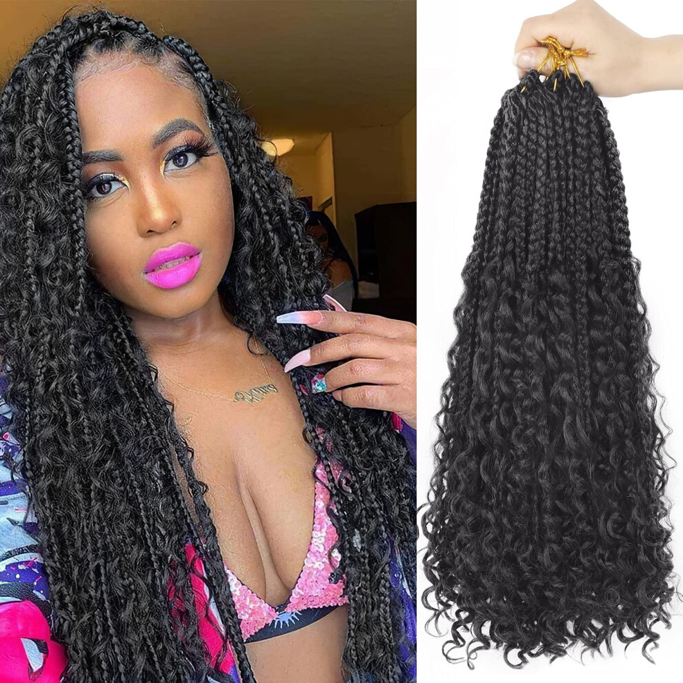 Diha Unisex Goddess Box Braids Crochet Hair With Curly Ends 18 Inch Bohomian Box Braids Crochet Braids 8 Packs 3X Crochet Braids Synthetic Braiding Hair Extension
