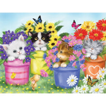 Bits and Pieces - Large 100 Piece Jigsaw Puzzle for Adults - Cats in Flower Pots - Kitten Colorful Bloom Butterfly Sweet Cute Garden Jigsaw Puzzl