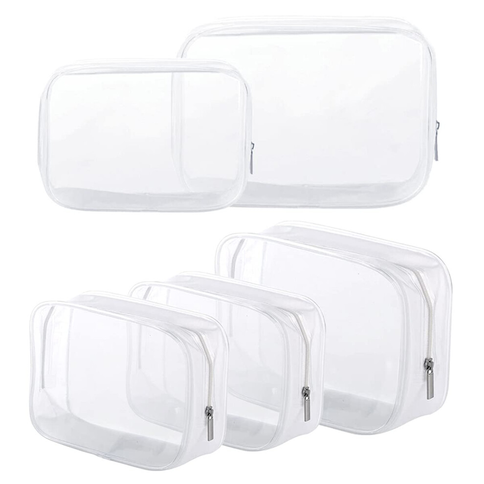 Homtable 5 Pack Clear Plastic Zippered Toiletry Carry Pouch Tsa Approved Toiletry Bag Portable Cosmetic Makeup Bag For Vacation Bathroom And Organizing (Small