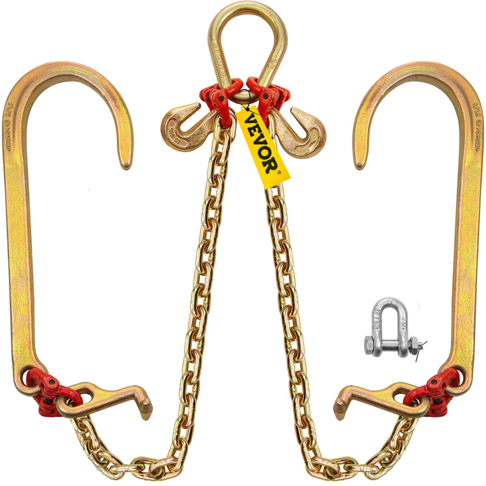 VEVOR V Bridle Chain  5/16 in x 2 ft Bridle Tow Chain  Grade 80 V-Bridle Transport Chain  9260 Lbs Break Strength with TJ Hooks and Crab Hooks  Heavy