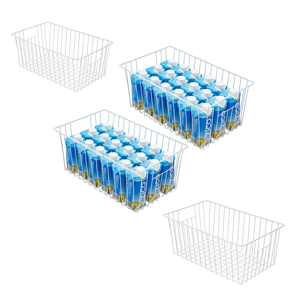 16inch Freezer Storage Organizer Baskets  Household Wire Refrigerator Bins with Built-in Handles for Cabinet  Pantry  Closet  Bedroom