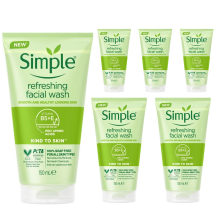 (6 x 150ml Refreshing ) 6 x 150ml Simple Kind to Skin Refreshing & Moisturising Face Facial Wash