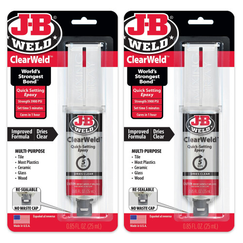 J-B Weld ClearWeld 5 Minute Epoxy Clear spruta 2 pack 50112-2