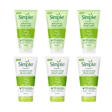 (6 x 150ml MIX As Per Picture) 6 x 150ml Simple Kind to Skin Refreshing & Moisturising Face Facial Wash