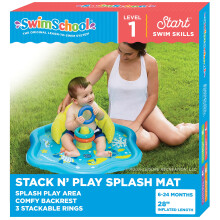 SwimSchool Baby Splash Play Mat - Inflatable Play Pool for Babies & Infants with Backrest - Includes Baby Water Toy Rings- Seafoam Blue Lemon