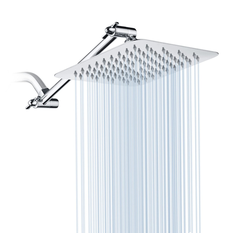 BRIGHT SHOWERS Rain Shower Head with 10 Inch Adjustable Extension Arm Combo  8 Inch High Pressure Stainless Steel Rainfall Showerhead  Ultra Thin Squa