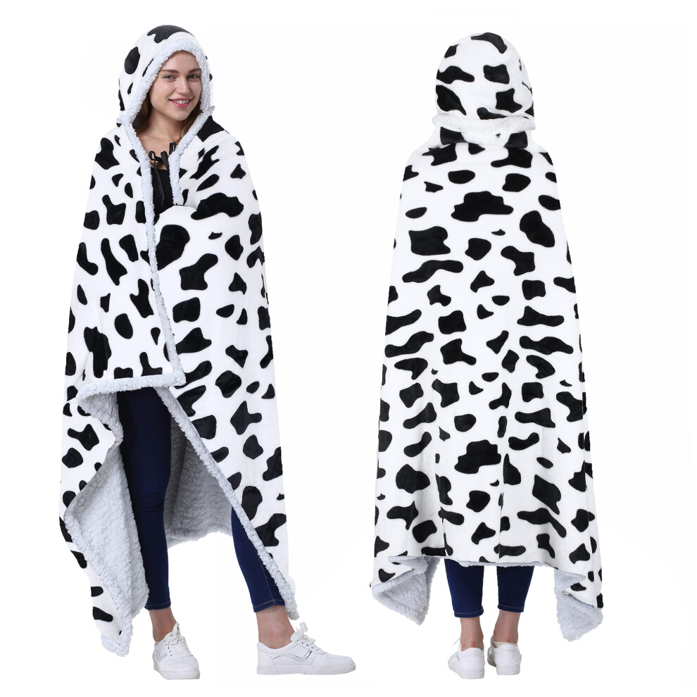 Poncho     capuche imprim    vache Catalonia | Couverture enveloppante avec poches pour les mains | Cape polaire sherpa douillette pour enfants et ad