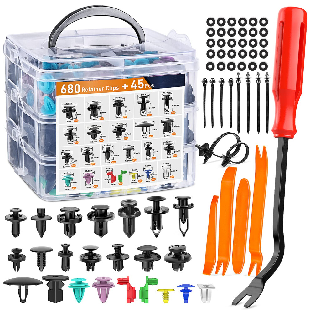 Gooacc 725Pcs Car Push Retainer Clips & Auto Fasteners Assortment -23 Most Popular Sizes Nylon Bumper Fender Rivets With 10 Cable Ties And Fasten 812227034191