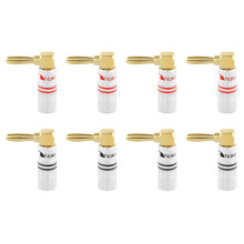 (8 Pcs (4-Pairs)) Nakamichi Excel Series 24k Gold Plated Right Angle Banana Plug 12-18 AWG Gauge Size 4mm for Speakers Hi-Fi Stereo Audio Wire Cable Screw Connector