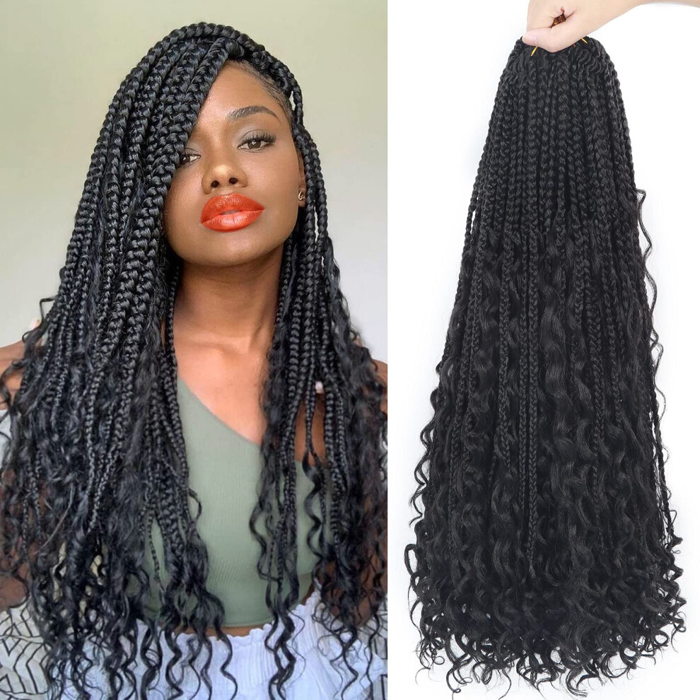 Diha Unisex Goddess Box Braids Crochet Hair With Curly Ends 22 Inch Bohomian Box Braids Crochet Braids 8 Packs 3X Crochet Braids Synthetic Braiding Hair Extension