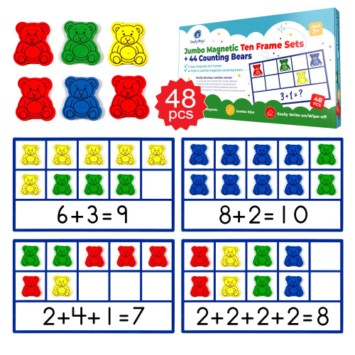 48 PCS Jumbo Magnetic Ten Frames with Counting Bears Class Set Math ...