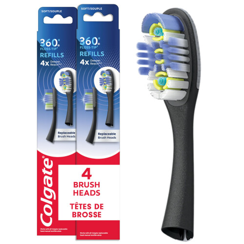 Colgate Recambios de Cabezal de Cepillo Colgate 360 Floss-Tip, Limpieza Profunda, Pack de 4