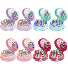 Onlyfu haarborstel 8 stuks opvouwbare reisspiegel haarborstels ronde compacte draagbare haarborstel met minispiegel voor dames meisjes