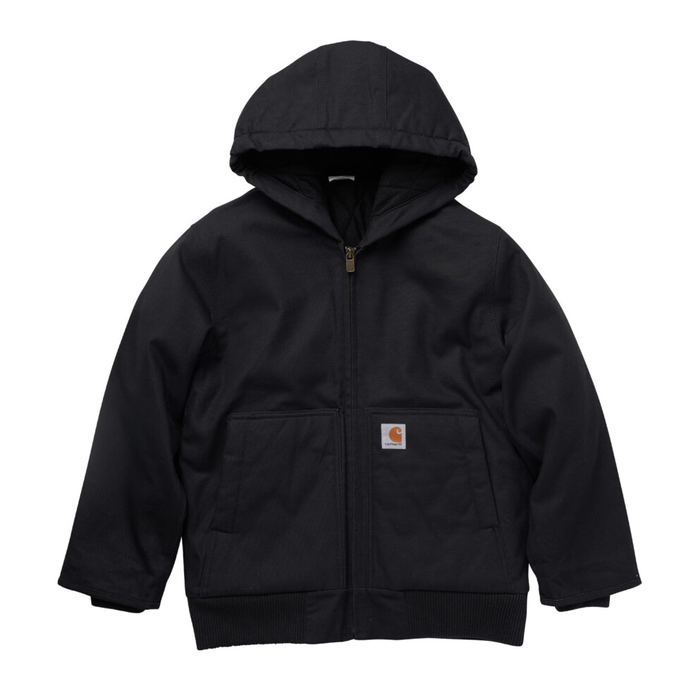 Carhartt Boys' Flannel-Lined Hooded Canvas Insulated Zip-Up Jacket  Caviar Black  XX-Small (4/5)