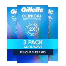 Gillette Clinical Strength Clear Gel Men's Antiperspirant and Deodorant 72-Hour Sweat Protection Cool Wave #1 Clinical Brand For Men 1.6 oz (Pack