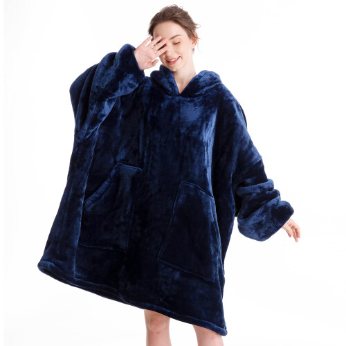 Aemicion Oversized Φορετό Σακάκι Sherpa Χαλί Hoodie Μαλακό Ζεστό Χοντρό Γιλέκο για Ενήλικες Μπλε