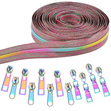 Elesunory Nr. 5 Reiverschlsse zum Nhen, 9,84 Yards, Nylonspule, Regenbogen-Reiverschlussband, Meterware, mit 12 Stck 3 Arten von Regenbogen-Rei