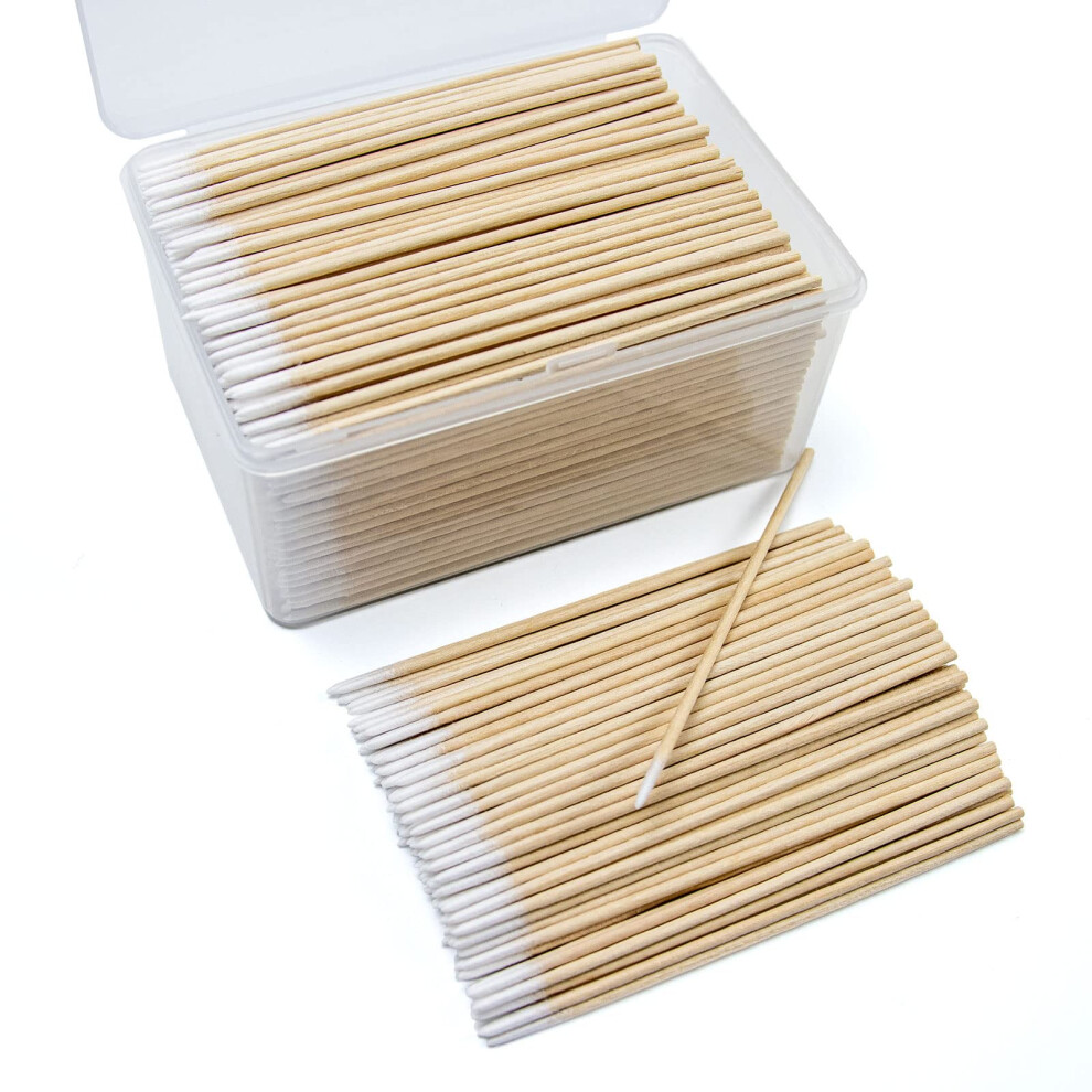 Bcowos 800Pcs Pointed Cotton Swabs With Storage Case - Precision Tip Cotton Swabs With Wooden Sticks - Microblading Cotton Swab 4 Inch - Cotton Swabs For Mak