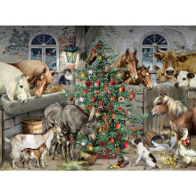 Bits and Pieces - 500 Piece Jigsaw Puzzle for Adults - Christmas in The Barn - Glitter Animal Holiday Winter Tree Horse Cow Jigsaw Puzzle by Arti