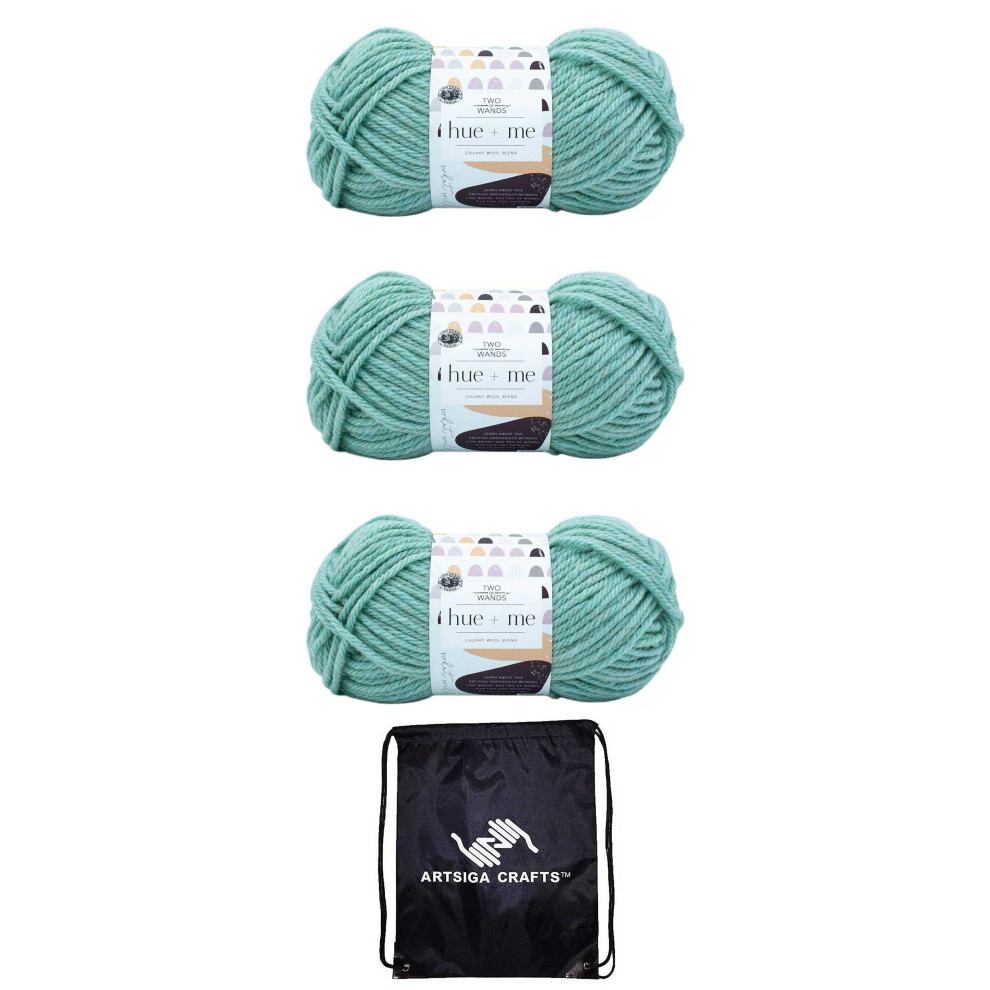 Lion Brand Hue & Me Sea Glass 617-172 (3-Skeins - Same Dye Lot) Chunky Bulky #5 Acrylic  Wool Yarn for Crocheting and Knitting - Bundle with 1 Artsiga
