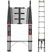 (4.4M) Telescoping Ladder Stainless Steel Duty Portable with Hooks Multi Purpose Collapsible Attic Loft for Roofing Household Use RV Indoor Outdoor