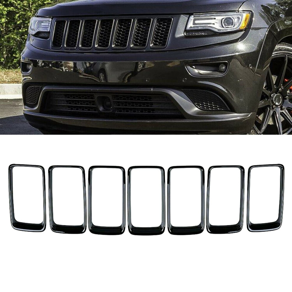 Kyyet 7Pcs Front Bumper Rings Grill Vent Insert Trim Cover Compatible With 2014 2015 2016 Jeep Grand Cherokee Gloss Black 745302723300