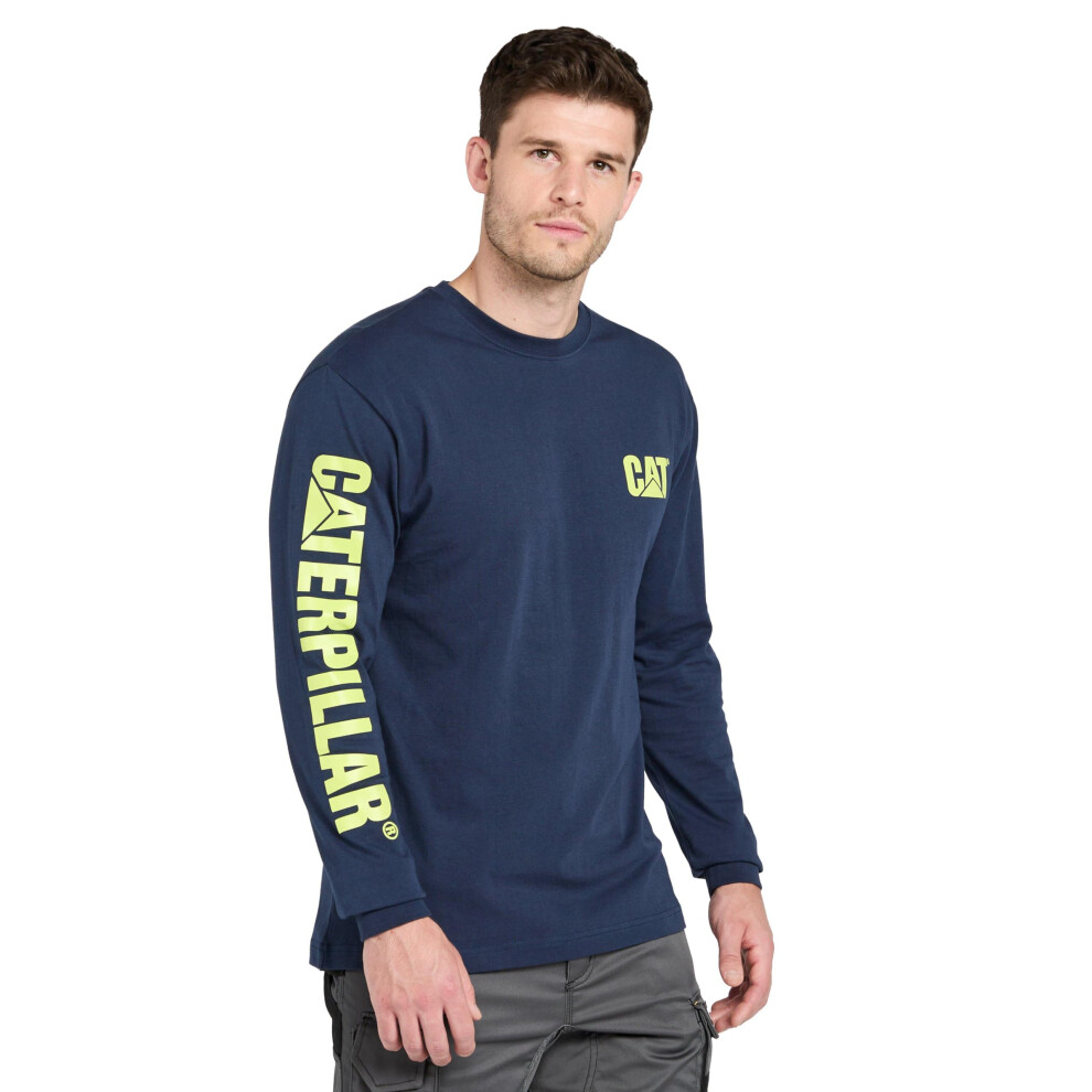 Caterpillar Men's Trademark Banner Long Sleeve Tee Shirts with Center Back Neck Wire Management Loop and CAT Logo  Detroit Blue  Medium