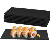 PINGEUI 8 PCS 9 x 6 Tum Svart Skiffer Ostbricka, Rektangulära Skifferfat med Naturlig Kant