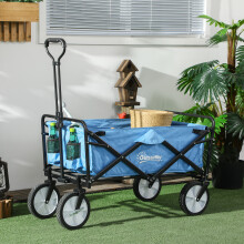 Outsunny Folding Outdoor Storage Trolley Cart Bag with Brakes Telescopic Handle - 68kg Load, 4-Wheel All-Terrain, Blue