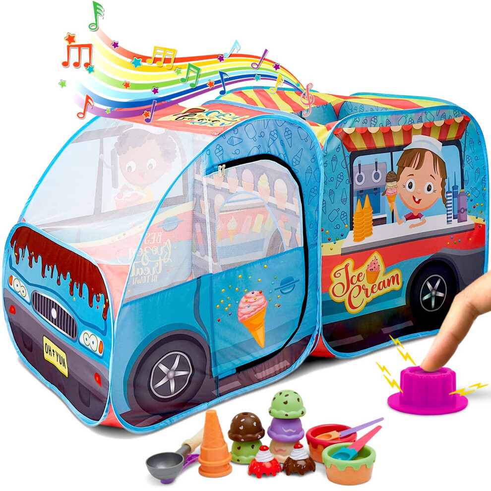 Kiddzery Ice Cream Truck Play Tent for Kids - Pretend Play Toy Food Set - Pop Up Icecream Playhouse Toys with Music Button - Birthday Gift for Girls &-image-OPC-PGBSDW9-NEW